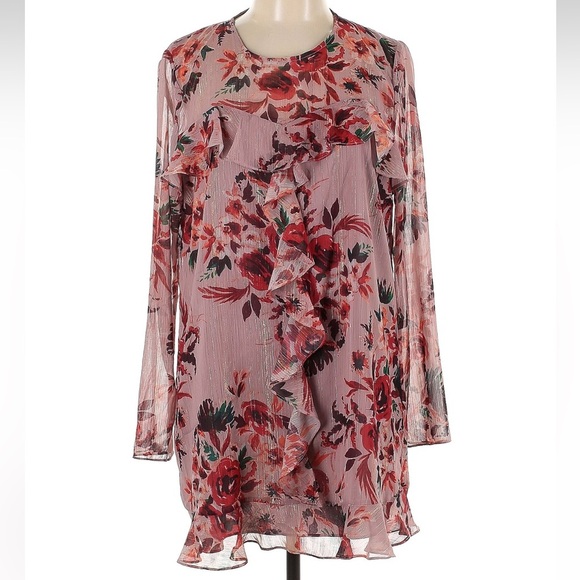 Lovers + Friends Bella Mini Dress in Holiday Floral Romantic Ruffle Roses Size L - Picture 3 of 7